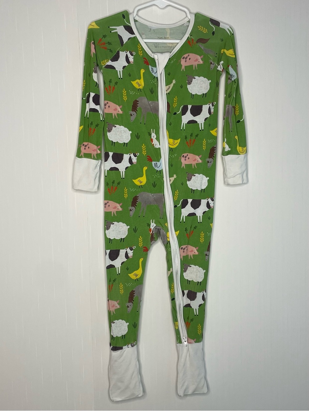 Little Sleepies Green Farm Animals Bamboo Viscose Convertible Zippy 18-24M